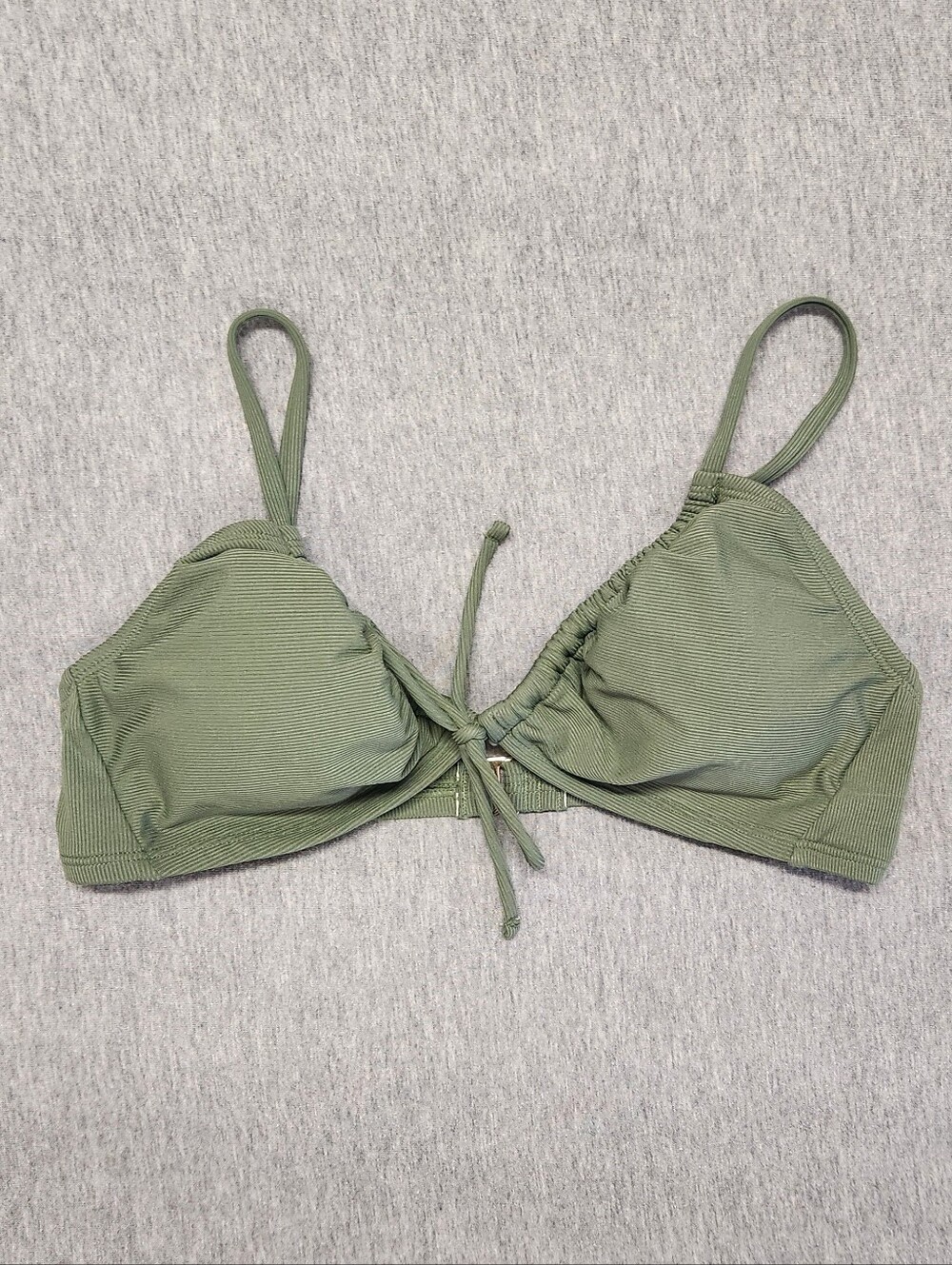 Shade & Shore Women’s Ribbed Tie‑Front Bralette Bikini Top – Green (Size M)